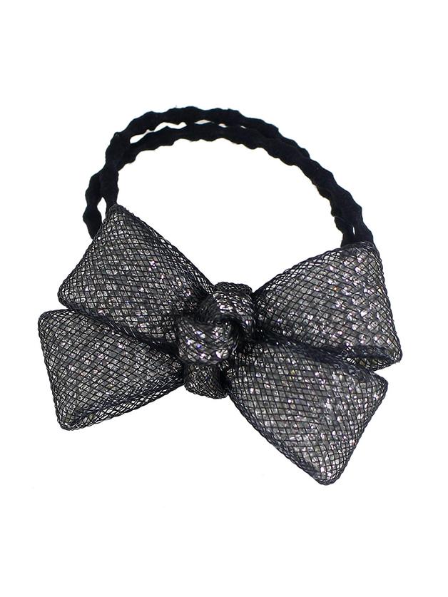 Romwe Black Color Trendy Multicolors Rhinestone Bow Elastic Hair Rope