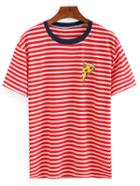 Romwe Contrast Trim Pizza Print Striped T-shirt
