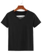 Romwe Ripped Back Black T-shirt
