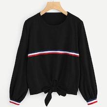 Romwe Knot Hem Contrast Taped Sweatshirt