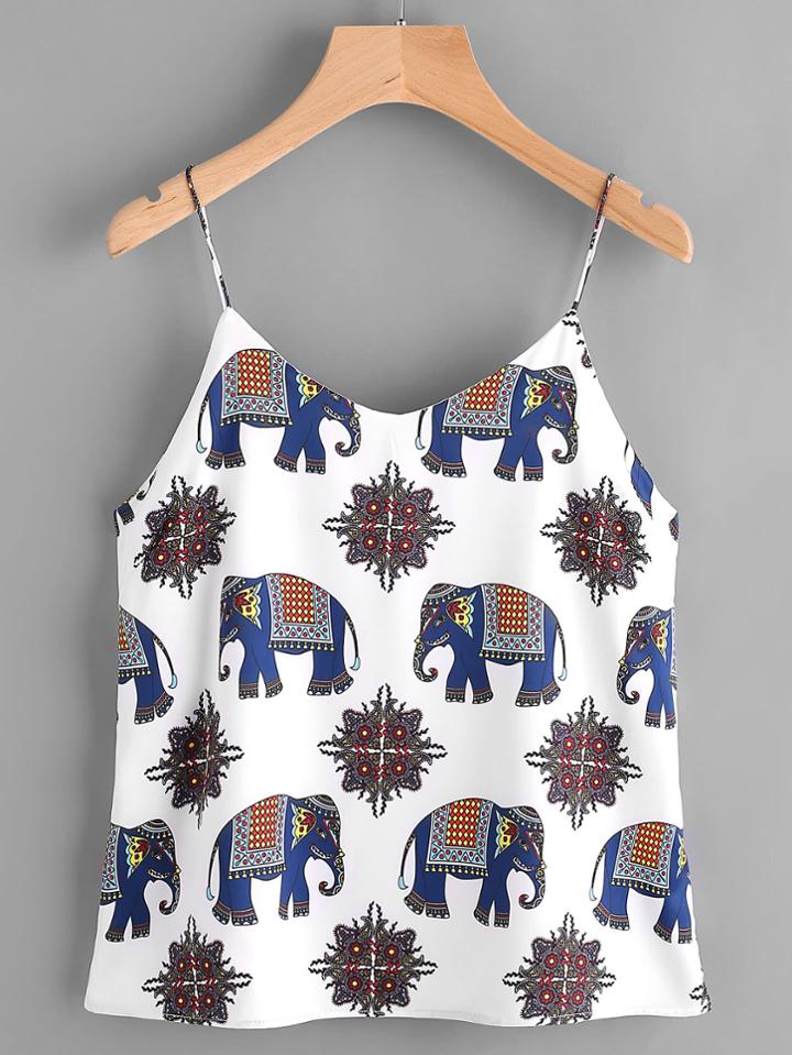 Romwe Elephant Print Cami Top