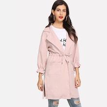 Romwe Solid Drawstring Waist Split Side Coat