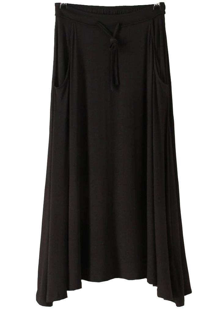 Romwe Drawstring Waist Pockets Modal Black Skirt