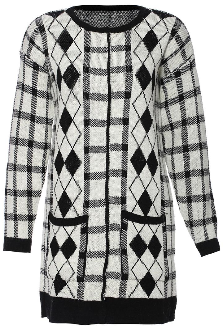 Romwe Geometric Print White Cardigan