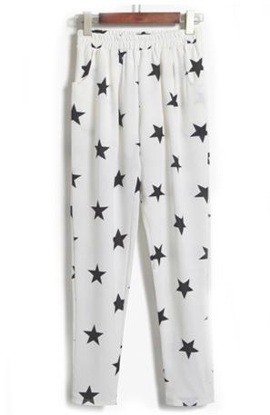 Romwe Elastic Waist Stars Print Pant