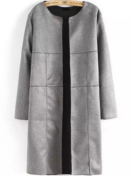 Romwe Round Neck Long Sleeve Loose Grey Coat