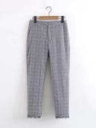 Romwe Eyelash Lace Cuff Plaid Pants