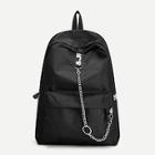 Romwe Chain Decor Pocket Front Zipper Backpack