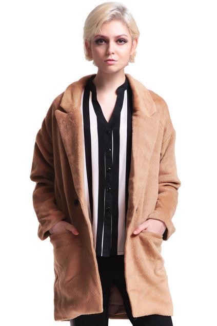 Romwe Straight Cut Camel Coat