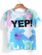 Romwe Round Neck Floral Letter Print T-shirt