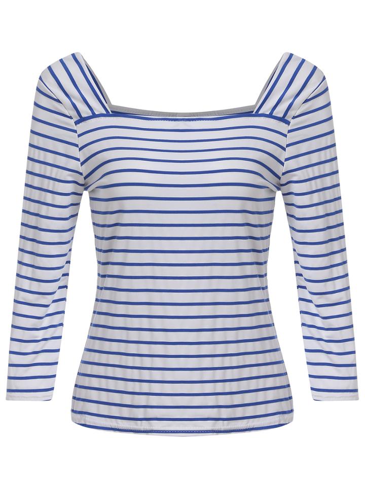 Romwe Square Neck Striped T-shirt