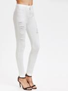 Romwe Middle Rise Distressed Skinny Jeans