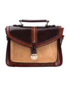 Romwe Color Block Braided Zip Embellished Satchel - Brown