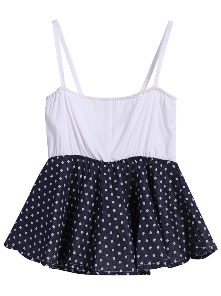 Romwe Colour-block Spaghetti Strap Square Print Top