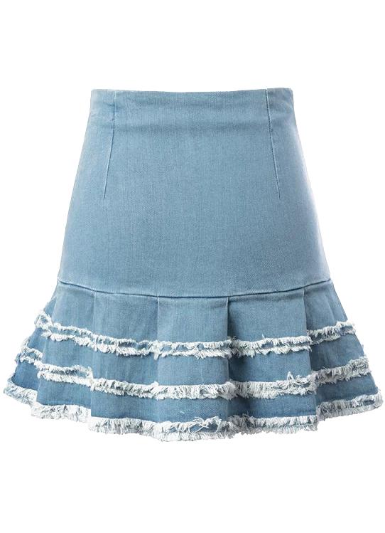 Romwe Peplum Hem Fringe Denim Skirt