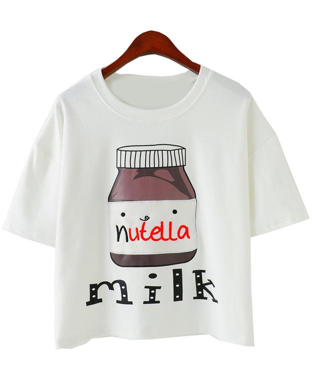 Romwe Milk Print White T-shirt
