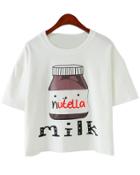 Romwe Milk Print White T-shirt