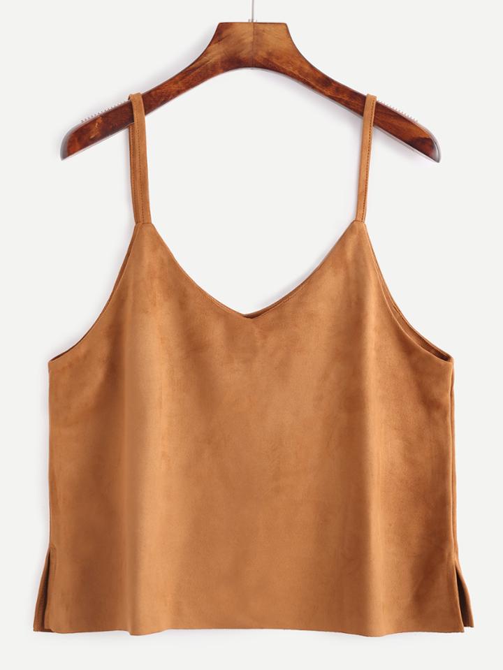 Romwe Khaki Suede Cami Top