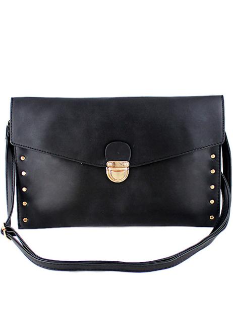 Romwe Black Metal Embellished Clutch Bag