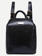 Romwe Lizard Embossed Faux Leather Structured Backpack - Black