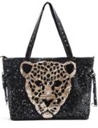 Romwe Black Tiger Sequins Shoulder Bag