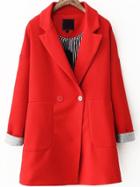 Romwe Lapel Long Sleeve Pockets Red Coat
