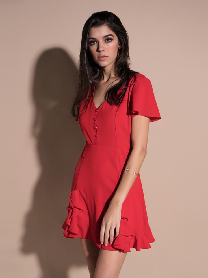 Romwe V Neckline Ruffle Trim Dress