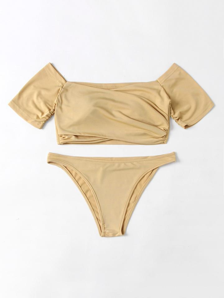 Romwe Cross Wrap Off The Shoulder Bikini Set