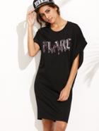 Romwe Black Letter Sequined Casual Dress