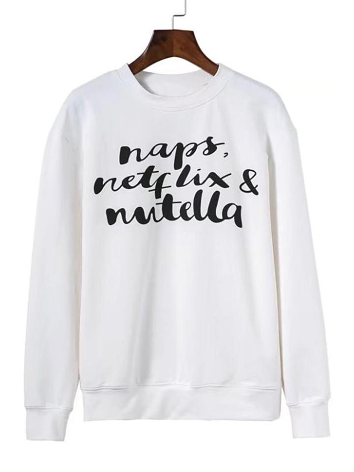 Romwe Letter Print Long Sleeve Sweatshirt