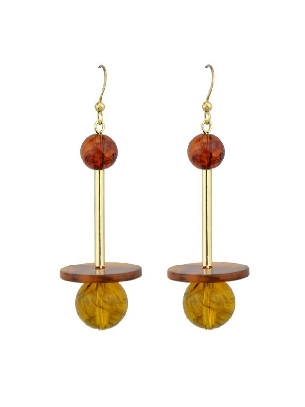 Romwe Brown Beads And Long Metal Dangle Earrings For Women