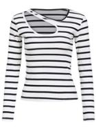 Romwe Long Sleeve Striped Slim T-shirt