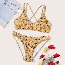Romwe Leopard Criss Cross Bikini Set