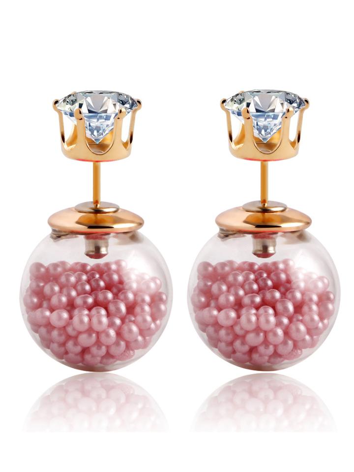 Romwe Rhinestone Double Sided Earrings - Pink