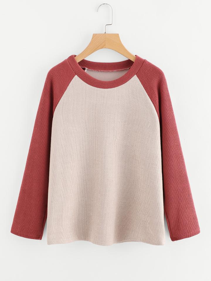 Romwe Contrast Sleeve Ribbed Knit Sweater
