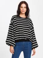 Romwe Drop Shoulder Lantern Sleeve Striped Sweatshirt