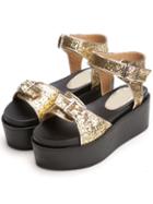 Romwe Gold Buckle Strap Wedge Sandals