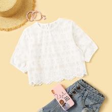 Romwe Lace Keyhole Back Scallop Hem Sheer Tee