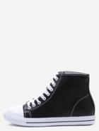 Romwe Black Faux Leather Rubber Sole High Top Sneakers