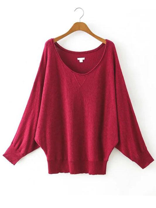 Romwe Bat Sleeve Red Knitwear