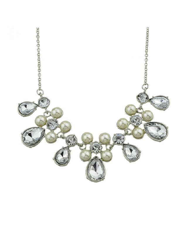 Romwe Long Chain Necklace Water Drop Pattern Rhinestone Pendant Necklace