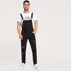 Romwe Guys Ripped Side Button Denim Overall