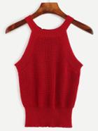 Romwe Red Halter Neck Knit Top