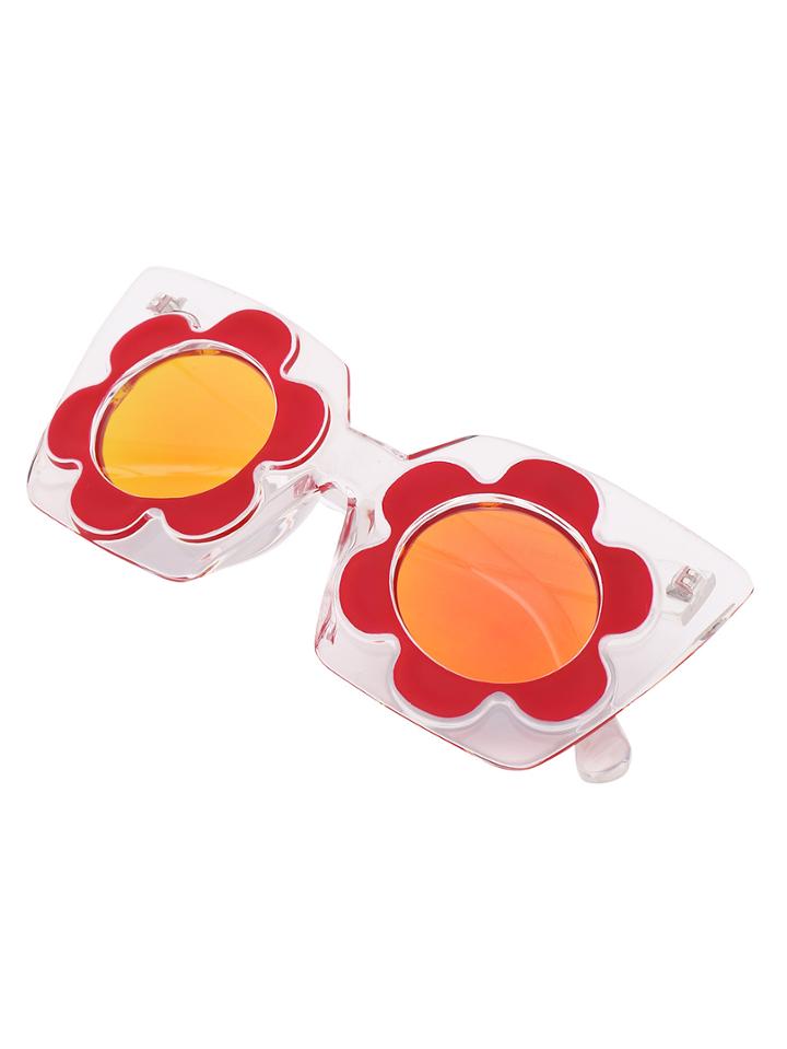 Romwe Red Flower Bold Frame Round Sunglasses