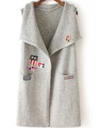 Romwe Lapel Sleeveless Patch Knit Light Grey Coat