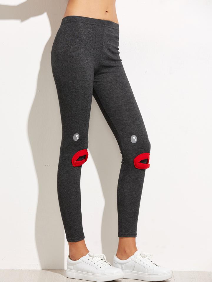 Romwe Grey Cartoon Patch Leggings