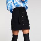 Romwe Button Up Belted Corduroy Skirt