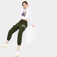 Romwe Letter Print Pocket Detail Drawstring Waist Pants