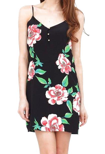 Romwe Spaghetti Strap Flowers Print Dress