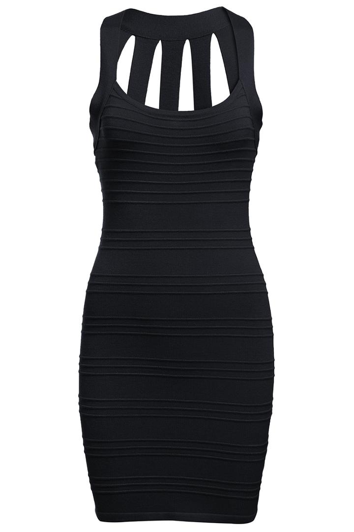 Romwe Round Neck Black Bandage Dress